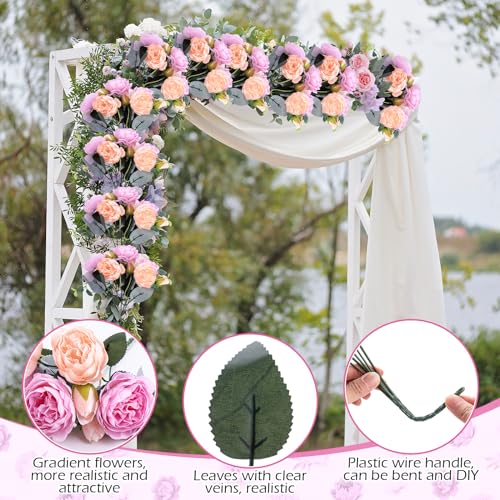 Yunsailing 8 Pack Artificial Peony Flowers Faux Silk Hydrangea Bouquet Wedding Home Table Decor Reusable Bouquet of Rose Flower for Birthday Wedding(Peach Pink Purple) - color: Peach Pink Purple, style: Peony