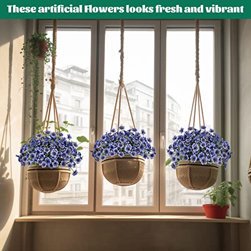 Lnoicy 24 Pcs Artificial Flowers for Outdoor,Plastic Flowers Decoration, UV Resistant Faux Flowers Shrubs, Artificial Plants for Indoor Outside Garden Home Wedding Farmhouse(Blue) - color: Blue, size: 24