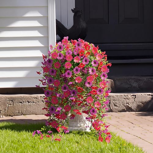 AGIRL 6 Bundles Artificial Hanging Flowers for Outdoor Spring Summer Decor,UV Resistant Faux Silk Flowers,Fake Plants with Realistic Look for Outside Indoor Planter Garden,Patio,Balcony,Porch and Yard - color: Mix 2 Colors