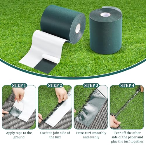 Gersoniel 2 Rolls 6 in x 65.6 ft Self Adhesive Turf Seam Tape Artificial Grass Turf Tape for Artificial Lawn Carpet Jointing, Indoor Outdoor Rug, Pet Grass Mat Connecting - size: 6 in x 65.6 ft