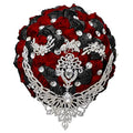Sharebeauty 5.9 Inch Handmade Satin Rose Bridal Bouquet Toss Round Wedding Bouquet Throw Toss Artificial Flower Bunch Black + Dark Red - color: W28714 Black/Dark Red, size: 5.9"/15cm