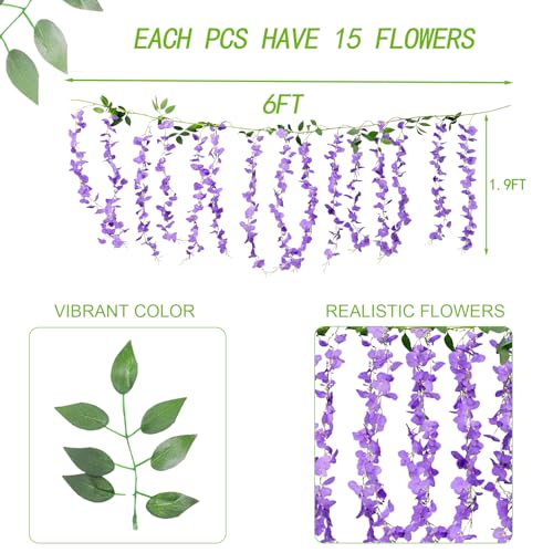 BSMYBO 30 Branches Wisteria Hanging Flowers Purple Artificial Wisteria Hanging Flowers Garlands Vine for Wedding Arch Party Ceremony Home Garden Backdrop Wall Decoration (2 Pack) - color: Purple, size: 2 Pack