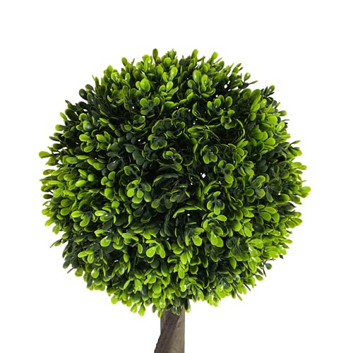 Christopher Knight Home Alene Set of 2 34''H Pre-Potted Artificial Tree Indoor, Artificial Topiary Boxwood Tree Double Ball with Pot, Faux Tree with Natural Wood Trunk with Black Plastic Pot, Green - color: Green/34''h