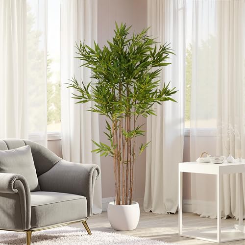 Christopher Knight Home Annas 70''H Artificial Tree Indoor, Artificial Bamboo Tree with Nursery Pot, Tropical Style Faux Tree with Black Plastic Pot, Artificial Plant for Home Office Decor, 1pcs,Green - color: Green/70''h
