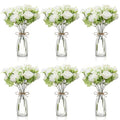 Thiccywoov 19 Pack Artificial Peony Flowers with Vase Bulk, 12 Bundles Faux Peony Bouquet 6 Vase with 1 Rope Silk Flower Arrangement Wedding Table Centerpiece for Wedding Bridal Shower(White) - color: White