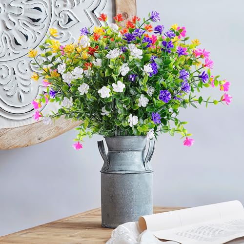 AmyHomie 20 Bundles Artificial Flowers for Outdoor Outside Spring Summer Decoration UV Resistant Faux Flowers No Fade Fake Plastic Plants Garden Porch Window Box Decorating - color: Mix Color-eucalyptus, size: 20