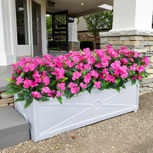 Ouddy Decor 6 Bundles Artificial Impatiens Flowers for Outdoors Decoration, Silk Flowers Bouquet Fake Plants UV Resistant for Spring Summer Garden Porch Window Box Balcony Home Decor, Pink - color: Pink