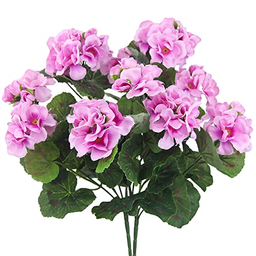 CISDUEO 2 Pcs Artificial Geranium Flowers for Outdoors Silk Geraniums Flowers Outdoor UV Resistant Pink Fake Geraniums Bush Faux Flowers Geraniums for Outdoor Decor Indoor Patio Table Centerpiece - color: Purple Pink