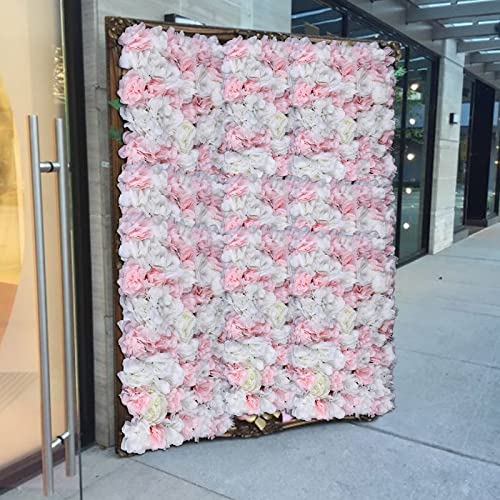DNYSYSJ Flower Wall 12PCS 23.62" x 15.75" x 0.79" Lifelike Baby Pink Hydrangea Artificial White Rose Flowers Panel Silk Fabric Wall Mat for Garden Patio Wedding Stage Indoor Outdoor Decor - color: Baby Pink, size: 12 pieces
