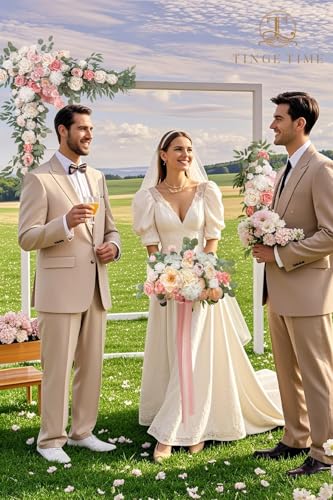 TINGE TIME Wedding Arch Flowers Kit - Deluxe 5pcs Artificial Floral Swag with 3 Sheer Drapes, Realistic Silk Flower Arrangements for Wedding Ceremony Arbor Backdrop Reception Party Home Decor - color: Dusty Rose & Champange