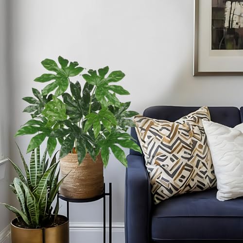 Hollyone 2PCS Artificial Fatsia Jaonica Leaves 30.7" Fake Tropical Monstera Bushes Tree Leaf Large Faux Greenery Stem Shrub for Indoor Outdoor Home Garden Arrangement Jungle Safari Wedding Party Decor - color: Tropical Palm, size: Bushes