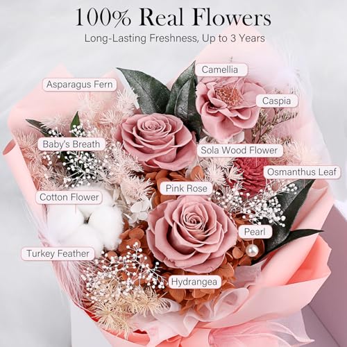 Preserved Bouquet of Flowers - Flesh Forever Flowers for Delivery, Real Eternal Roses Bouquet, Mothers Day Gifts for Mom Grandma Wife, Anniversary Birthday Gifts for Women, Carnation Pink - color: Carnation Pink