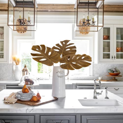 DILATATA Artificial Monstera Leaves with Stems 28" Fall Faux Tropical Leaf Orange Silk Monstera Leaves Fake Palm Branches for Home Fireplace Farmhouse Centerpieces Thanksgiving Wedding Autumn Décor - color: 28" Monstera#orange Silk 3pcs