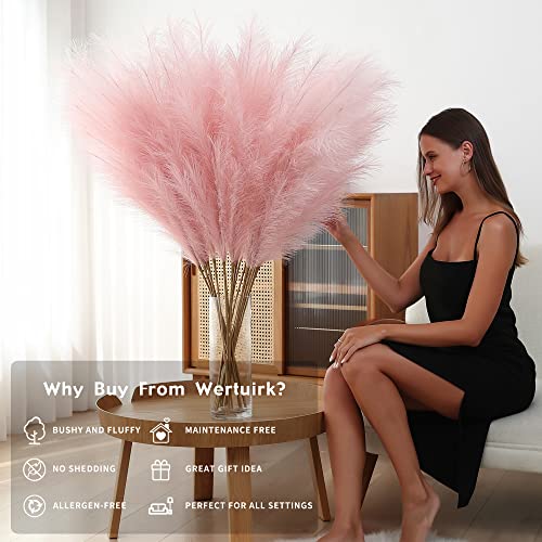 8 Pcs 45 inch Tall Faux Pampas Grass Decor, Large Artificial Pink Pompous Grass Bulk, Long Fake Pompas for Floor Vase Filler, Wedding, Baby Shower, Home and Boho Decor (Pink) - color: Light Pink