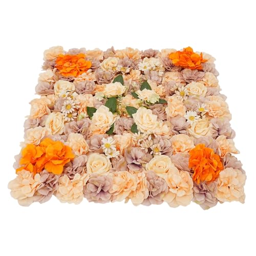 12-Pack Flower Wall Backdrop, 15"x15" Artificial Rose Floral Panels, 3D Silk Hydrangea Flowers Panels for Spring Wedding Photo Photography Backdrop Event Party Decoration (Autumn) - color: Autumn