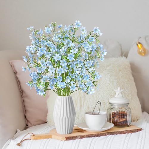 Artificial Flowers 8PCS Silk Flowers with Long Stems, Fake Flowers Bulk Fake Babys Breath, Royal Blue Flowers for Tall Vase Outdoor Garden Wedding Party Home Table (Light Blue, 8PCS) - color: Light Blue