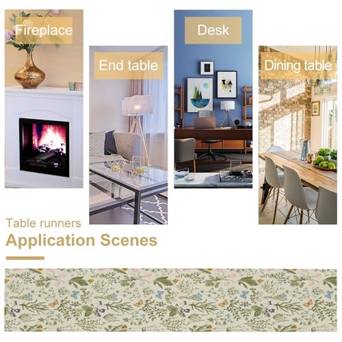 Wildflowers Floral Spring Table Runner, Seasonal Summer Butterfly Kitchen Dining Table Decoration for Home Party Dining Kitchen 13x36in - color: Flower-12, size: 13x36in