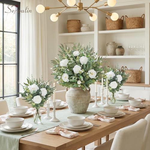 Serwalin Artificial Greenery Stems, Faux Eucalyptus Stems Bulk with Fake Leaves, Mixed Greenery for Centerpieces and Vase, Artificial Eucalyptus Plants for DIY Flower Wedding Home Decor - color: Attractive Forest Green-100pcs