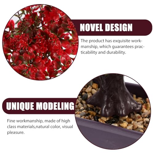 EXCEART Artificial Bonsai Tree Plastic Faux Potted Plant Desktop Decor 14.2X11.8X3.9 Inches No Maintenance Realistic Greenery for Home Office - color: Red