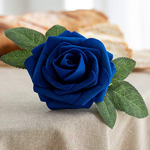 25pcs Artificial Flower Foam Rose Real Touch Roses Flower Heads with Stem for DIY Wedding Bouquets Centerpieces Arrangements Party Baby Shower Home Decor (Royal Blue) - color: Royal Blue