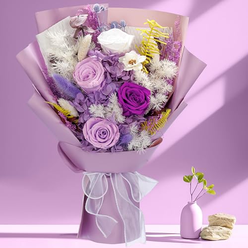 Bonsion Preserved Flowers Gifts for Women, Flower for Delivery, Light Purple Gifts fo Her, Preserved Roses Bouquets, Birthday Gifts for Grandma, Mothers Day Flowers for Wife - color: Light Purple