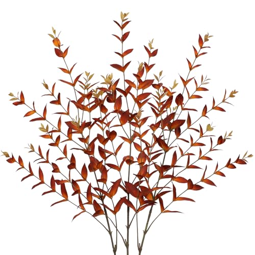 Briful 3PCS Artificial Fall Stems – 36.2" Long Stem Orange Leaf Branches, Autumn Foliage Branch for Fall Vase Filler, Thanksgiving Centerpiece, Harvest & Farmhouse Decoration - color: Orange Red