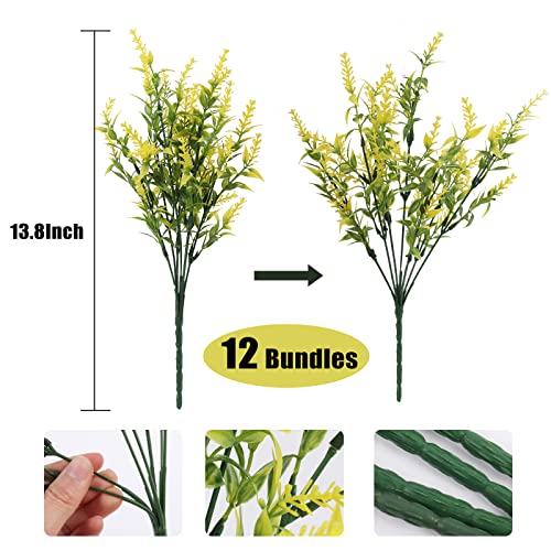 RECUTMS 12 Bundles Artificial Flowers Outdoor UV Resistant Outdoors Fake Plants Faux Plastic Flower in Bulk for Hanging Planters Outside Porch Vase Home Window Decoration,Spring Decorations(Yellow) - color: Yellow, size: 12 Bundles