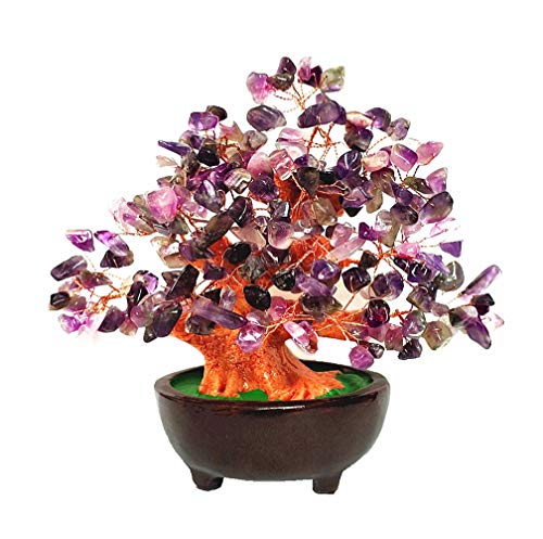 Colorsheng 7 Inch Quartz Crystal Money Tree Bonsai Feng Shui Gem Decoration for Wealth and Luck (Purple) - color: Purple
