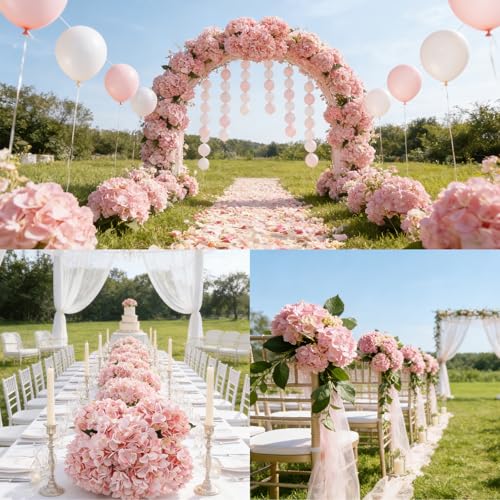 6PCS Realistic Artificial Silk Hydrangea Flowers, Premium Fake Hydrangea Flowers Bouquet with Stems, Full Faux Hydrangea Blooms for Home Wedding Table Party Office Decorations(Light Pink) - color: Light Pink