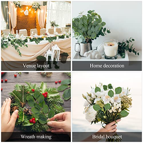 WILLBOND 50 Pcs Artificial Eucalyptus Stems, 3.8 Inch Faux Eucalyptus Leaves Mini Greenery Stems, Long Oval Plastic Greenery Picks for Wedding Bouquet, Vase Filler, Home Office Garden DIY Decor