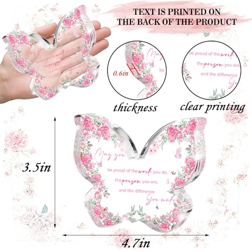 Thank You Teacher Appreciation Week Gifts for Women, Pink Butterfly Acrylic Sign Desk Table Decor, Mothers Day Gift for Mom, Graduation Retirement Party Present for Coworker Boss Nurses - color: White Red