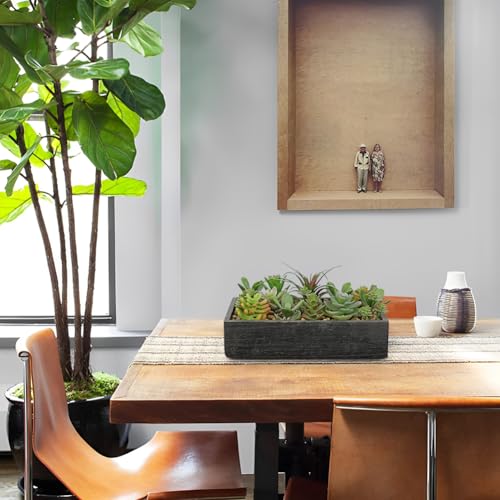 Artificial Succulent Plants in Pot 10 Inch Fake Succulent Arrangement Potted Succulents Plants Centerpiece in Rectangular Wooden Planter for Home Office Desk Shelf Living Room Bedroom Farmhouse Decor - color: Black Wooden#style 5