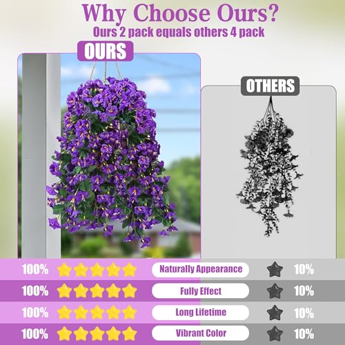 Sggvecsy Artificial Fake Hanging Flowers Plants for Outdoor Outside Spring Summer Decoration 4PCS Faux Silk UV Resistant Realistic Morning Glory Trailing Vines for Home Porch Patio Balcony(Purple) - color: Purple, size: 4Pcs