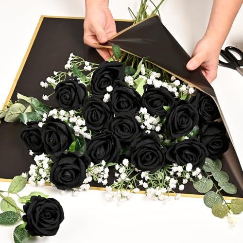 Waipfaru 50 Pcs Black Roses, Fake Roses Artificial Velet Flowers for Valentines Mothers Day Wedding Centerpieces Decor (Black) - color: Black, size: 50 Pcs