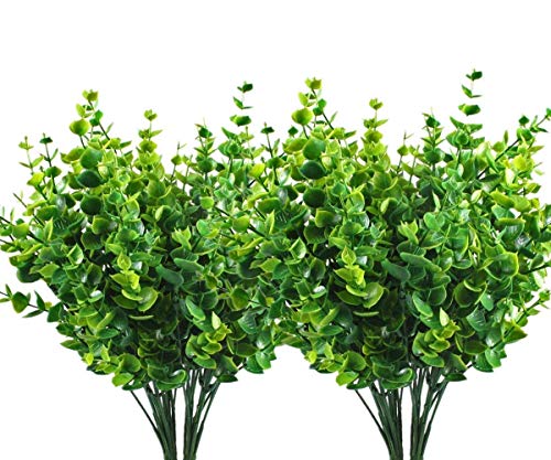 Artificial Shrubs, Fake Plastic Greenery Plants Eucalyptus Leaves Bushes, Indoor Outdoor Outside Home Garden Office Verandah Table Arrangements Decor Decoration 4pcs - color: Eucalyptus / 4pcs