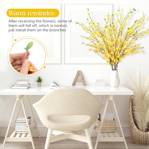 XunYee 12 PCS Fake Forsythia Long Stems 39.5" Artificial Forsythia Branches Yellow Forsythia Branches Artificial Orchids Flower Branches Faux Forsythia Stems for Home Wedding Indoor Outdoor Decoration - size: 39.39inch