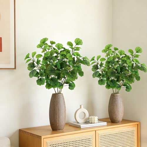 Gresorth 29" Artificial Ginkgo Leaves Ornament Fake Green Branch Display Realistic Faux Biloba Plant Bouquet Decoration Home Cabinet Table 4pcs - color: B