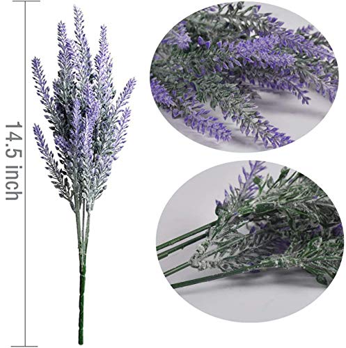 PASYOU 6 Pcs Artificial Lavender Flowers, Plastic Plants Fake Simulation Flower Wedding Indoor Outdoor Bridal Bouquet Home Garden Balcony Patio Planter Filler DIY Arrangement Decoration - Purple - color: Lavender-purple 6 Pcs