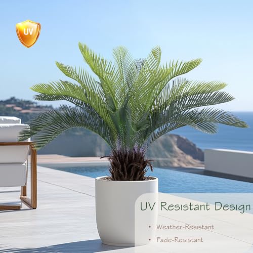 Bellacat 2ft Artificial Cycad Tree UV Resistant with Lifelike Bark & Realistic Leaves, 24in Super Full Faux Sago Palm Tree, for Porch Patio Front Door Home Office Decor - size: 2ft