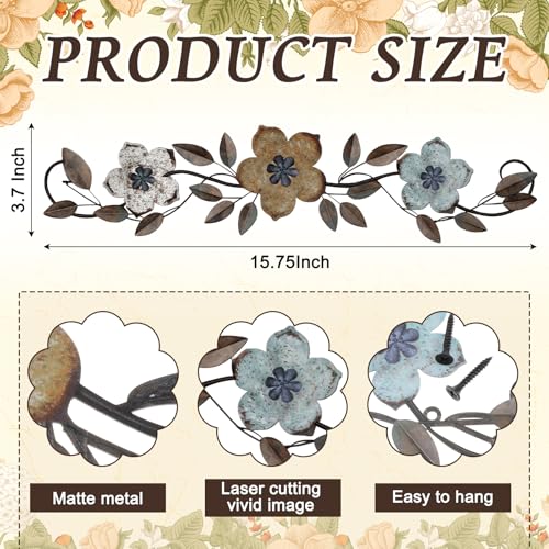 Wesiti Metal Flower Wall Decor Vintage Metal Flower Wrought Iron Scroll Sculpture 15.7''x3.7'' Not 3D, Flat Farmhouse Leaf Wall Decor with Nails for Summer Bedroom Kitchen Indoor Outdoor(Colorful) - color: Colorful