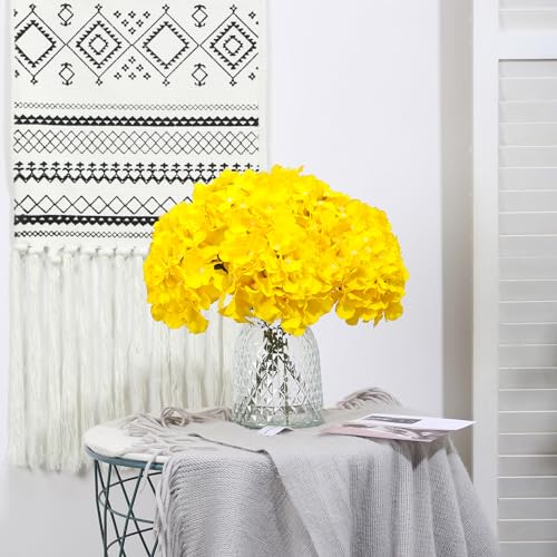 Fake Yellow Hydrangea Artificial Flowers - Faux Silk Hydrangeas Flowers Heads with Stems Real Touch for Home Wedding Party Table Decor(Yellow,Pack of 10) - color: Yellow