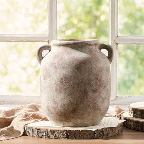 Ceramic Flower Vase Home Decor - 7.6 Inch Farmhouse Rustic Table Vases with Handle Living Room Decoration Decorative Vintage Pottery for Kitchen Shelf Coffee Dining Bookshelf Fireplace Centerpiece - color: A-7.6" Retro
