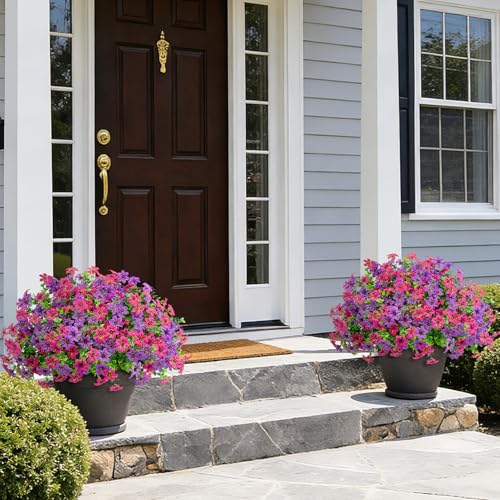 20 Bundles Artificial Flowers for Outdoors, Fake Silk Flowers UV Resistant Faux Realistic Plastic Plants for Spring Summer Porch Patio Garden Planter Window Box Home Decor, Purlple Fuchsia - color: Purlple Fuchsia