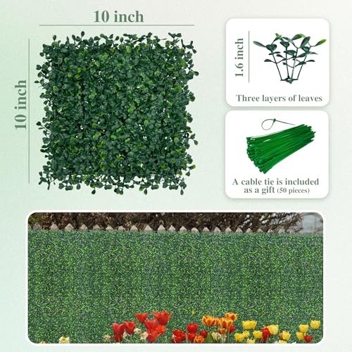 ODTORY Artificial Greenery Grass Wall Panel, 10x10 Inch 6-Pack (4.2 sqft), UV-Anti Fake Ivy Fence Privacy Screen Green Boxwood Covering for Indoor and Outdoor Home Wall Decor - size: 10"X10" 6P