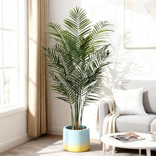 Artificial Areca Palm Plant 5.5Ft Fake Tropical Palm Tree Perfect Faux Dypsis Lutescens Plants in Pot for Indoor Outdoor House Home Office Garden Modern Decoration Housewarming Gift - size: 5ft 6in
