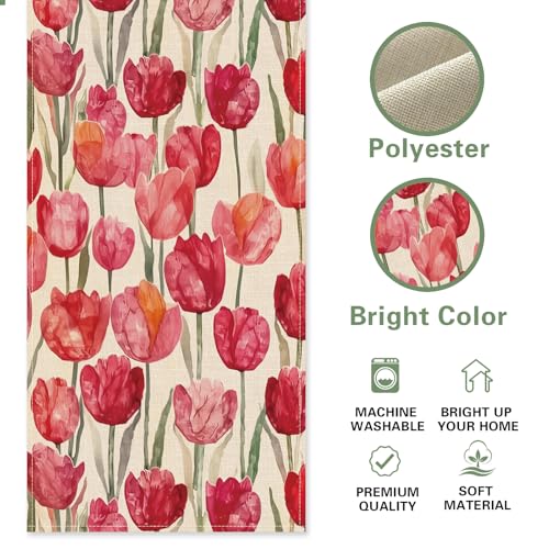 Watercolor Tulip Flower Dining Table Runner, Spring Summer Red Pink Floral Burlap Kitchen Decoration, Seasonal Indoor Outdoor Home Decor Party Supply 13 x 72 Inches - color: Tulip, size: Table Runner 13''X72''