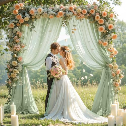 Wedding Arch Draping Fabric, 1 Panel 18FT Sage Green Sheer Backdrop Curtain Chiffon Fabric Drapery Voile Scarf Draping Panels for Wedding Archway Ceremony Curtain Valance Party Decoration - color: Sage Green, size: (1 Panel )6 Yards/18ft