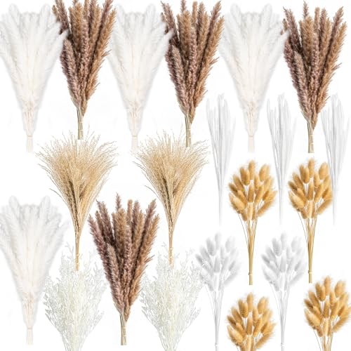 440PCS Natural Pampas Grass Mix Bouquet | Dried Pampas Bouquet for Wedding Boho Flowers Home Table Decor Desk Decor, Rustic Farmhouse Decor (440PCS) - size: 440PCS