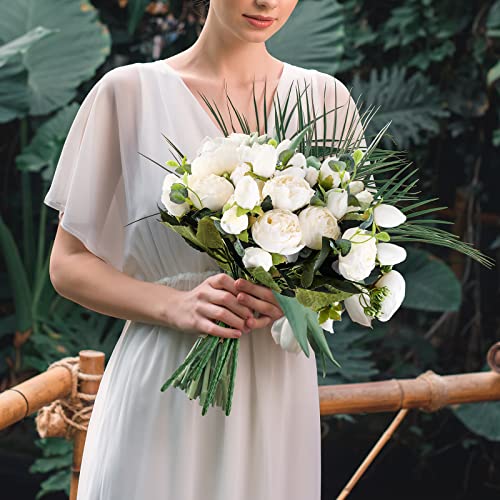 Yunlly 16 Packs Artificial Peony Flowers Faux Peonies Bouquet Silk Vintage Wedding Home Table Door Decor Reusable Bouquet Rose Flowers for Bridal Wedding Birthday Home(White,Peony) - color: White, size: Peony