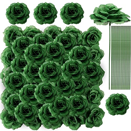 Yunlly 100 Pcs Artificial Flowers Fake Silk Roses Long Stem Rose Bouquet Wedding Party Home Decor for DIY Baby Shower Centerpieces Tables Home Decorations(Green) - color: Green